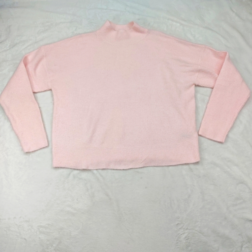 TIME AND TRU WOMENS PASTEL PINK 3/4 SLEEVE MOCK NECK ACRYLIC BLEND SWEATER SZ L